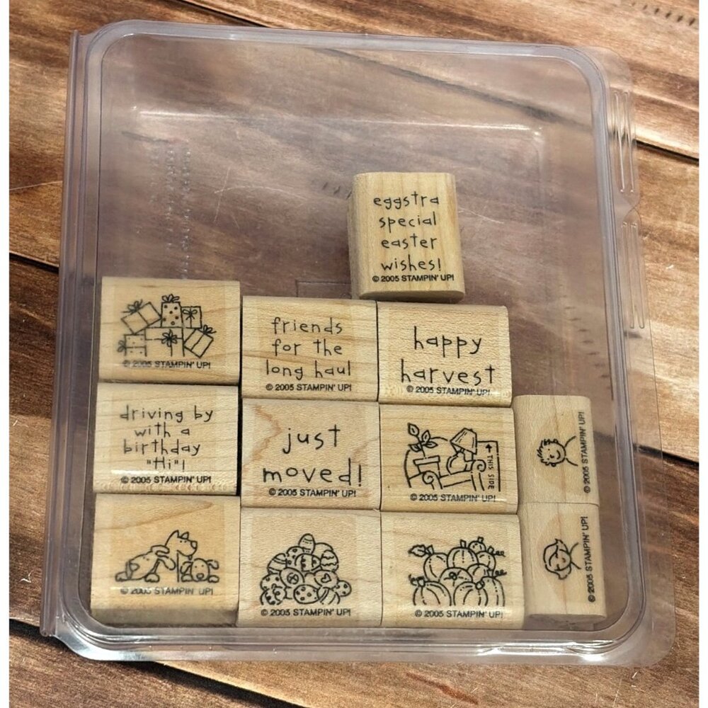 2005 STAMPIN' UP! LOADS OF LOVE ACCESSORIES  WOOD MOUNTED RUBBER STAMP SET OF 12
